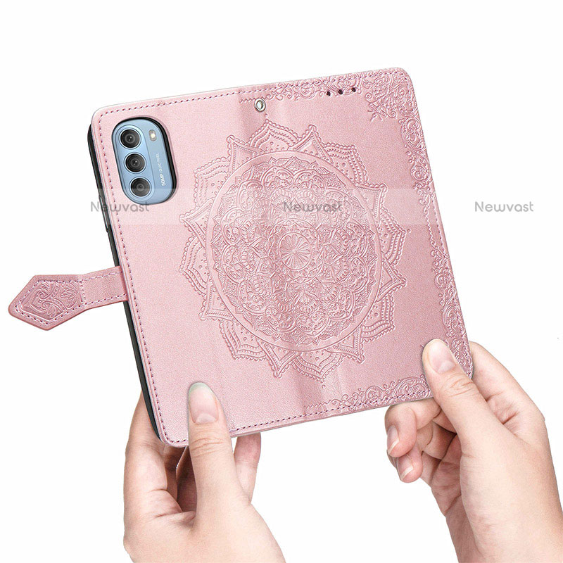 Leather Case Stands Fashionable Pattern Flip Cover Holder for Motorola Moto G51 5G