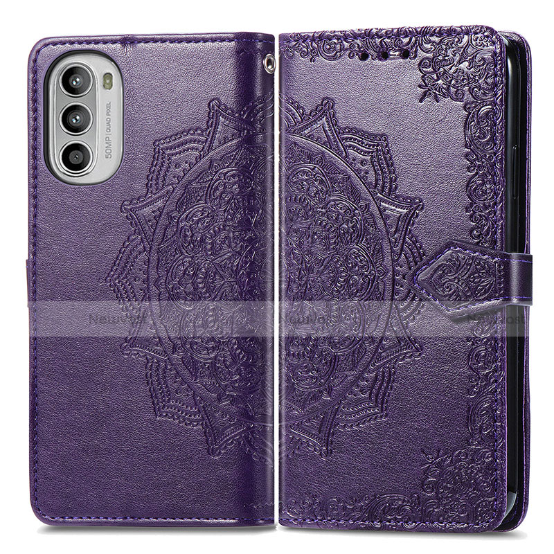 Leather Case Stands Fashionable Pattern Flip Cover Holder for Motorola MOTO G52 Purple