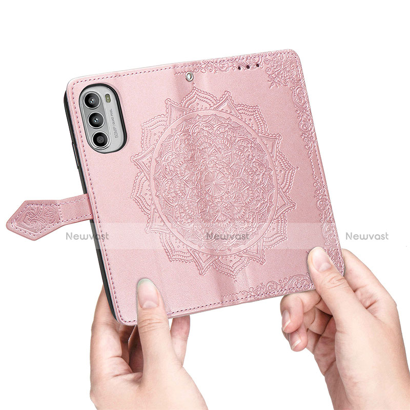 Leather Case Stands Fashionable Pattern Flip Cover Holder for Motorola Moto G52j 5G