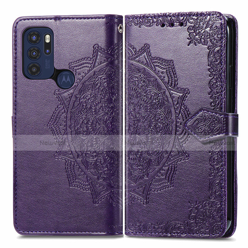 Leather Case Stands Fashionable Pattern Flip Cover Holder for Motorola Moto G60s