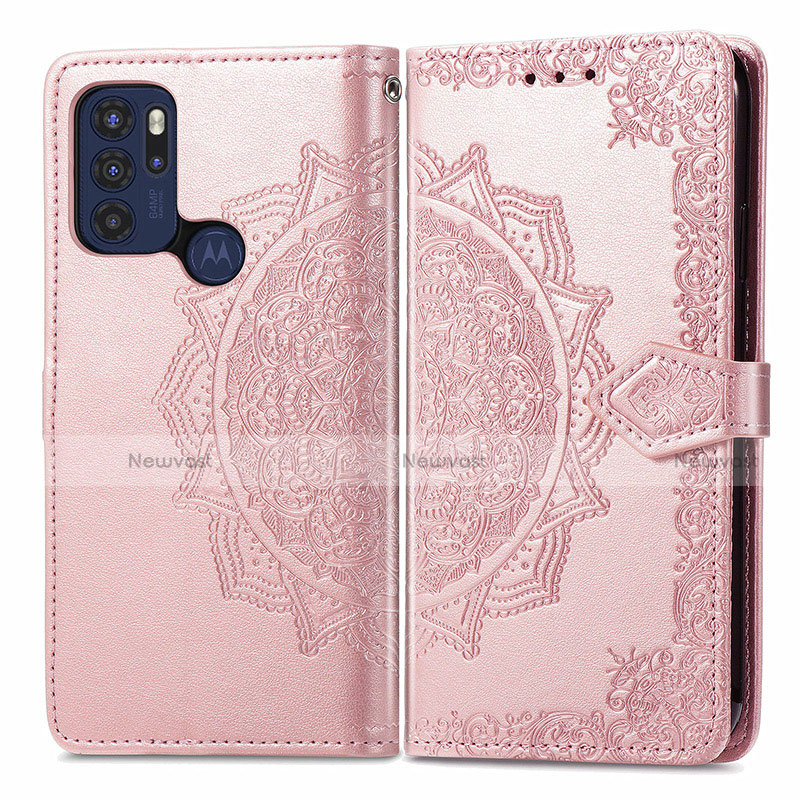 Leather Case Stands Fashionable Pattern Flip Cover Holder for Motorola Moto G60s