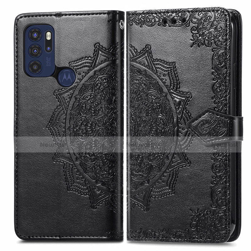 Leather Case Stands Fashionable Pattern Flip Cover Holder for Motorola Moto G60s Black