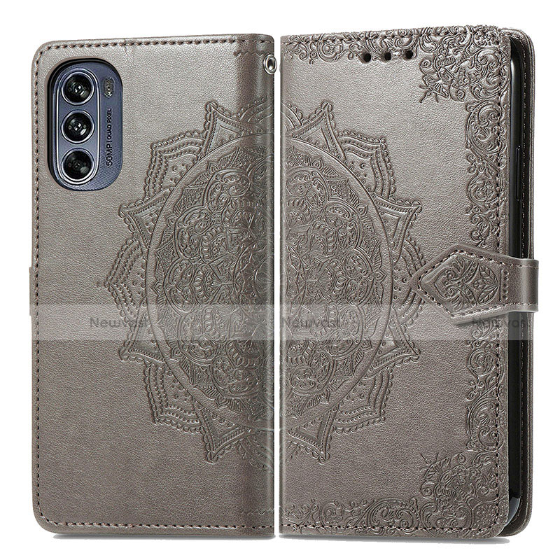 Leather Case Stands Fashionable Pattern Flip Cover Holder for Motorola Moto G62 5G Gray