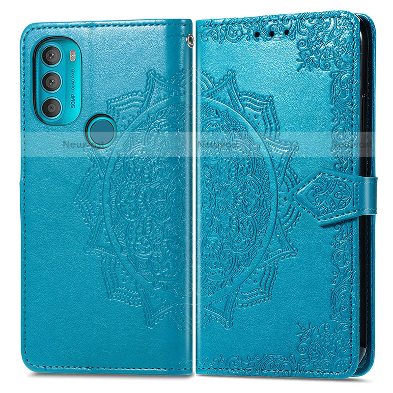 Leather Case Stands Fashionable Pattern Flip Cover Holder for Motorola Moto G71 5G Blue