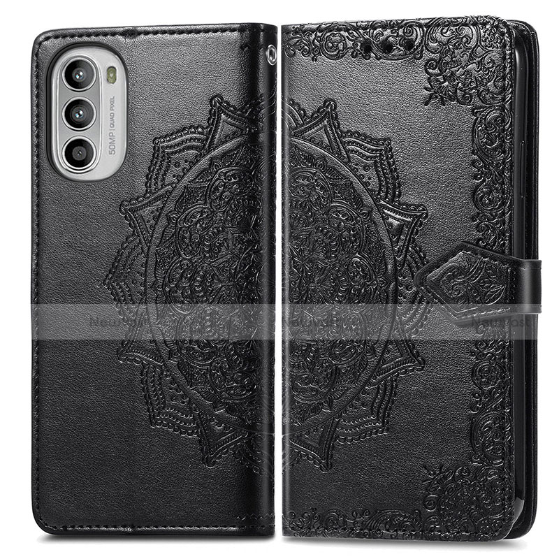 Leather Case Stands Fashionable Pattern Flip Cover Holder for Motorola Moto G82 5G Black