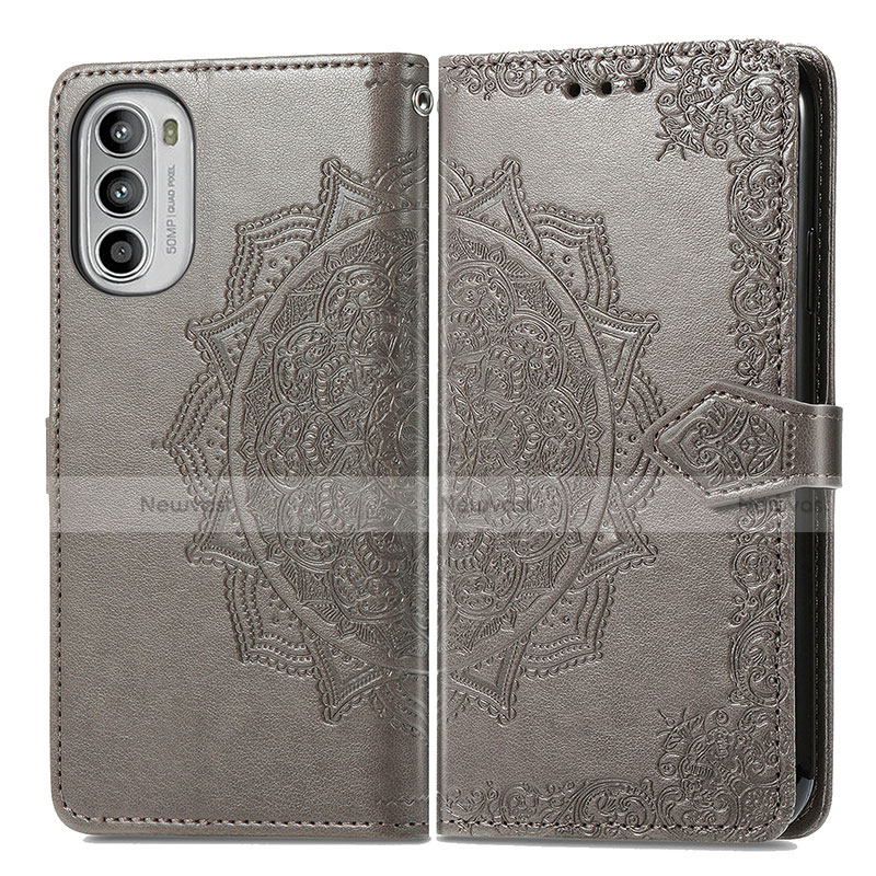 Leather Case Stands Fashionable Pattern Flip Cover Holder for Motorola Moto G82 5G Gray