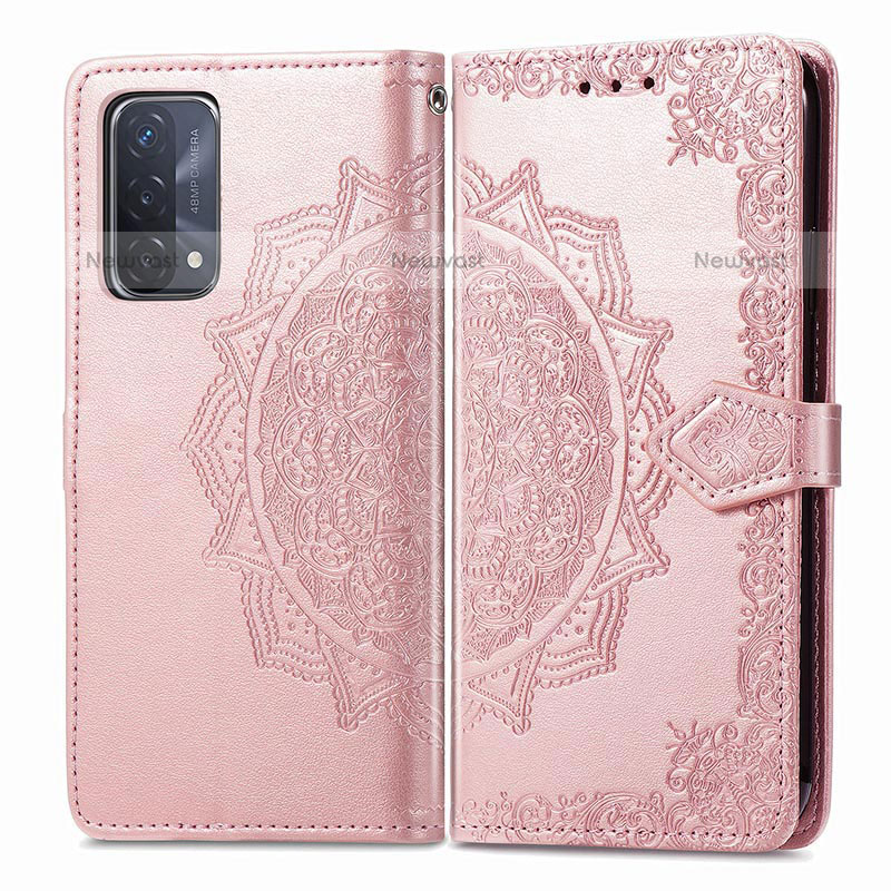 Leather Case Stands Fashionable Pattern Flip Cover Holder for OnePlus Nord N200 5G Rose Gold
