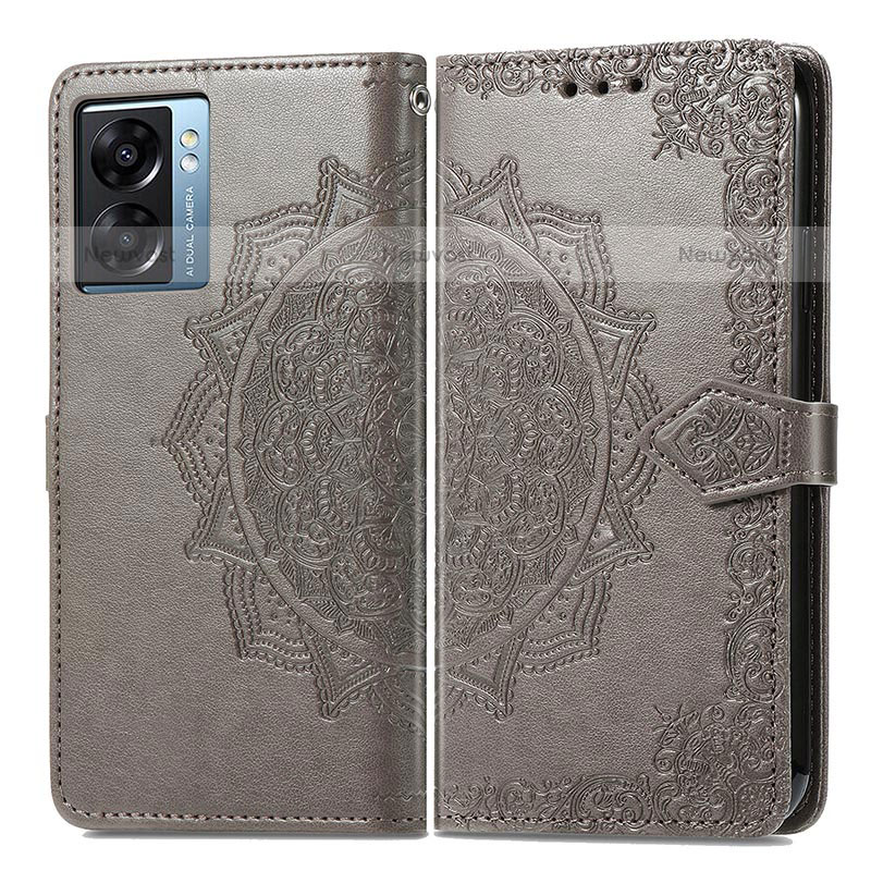 Leather Case Stands Fashionable Pattern Flip Cover Holder for OnePlus Nord N300 5G Gray