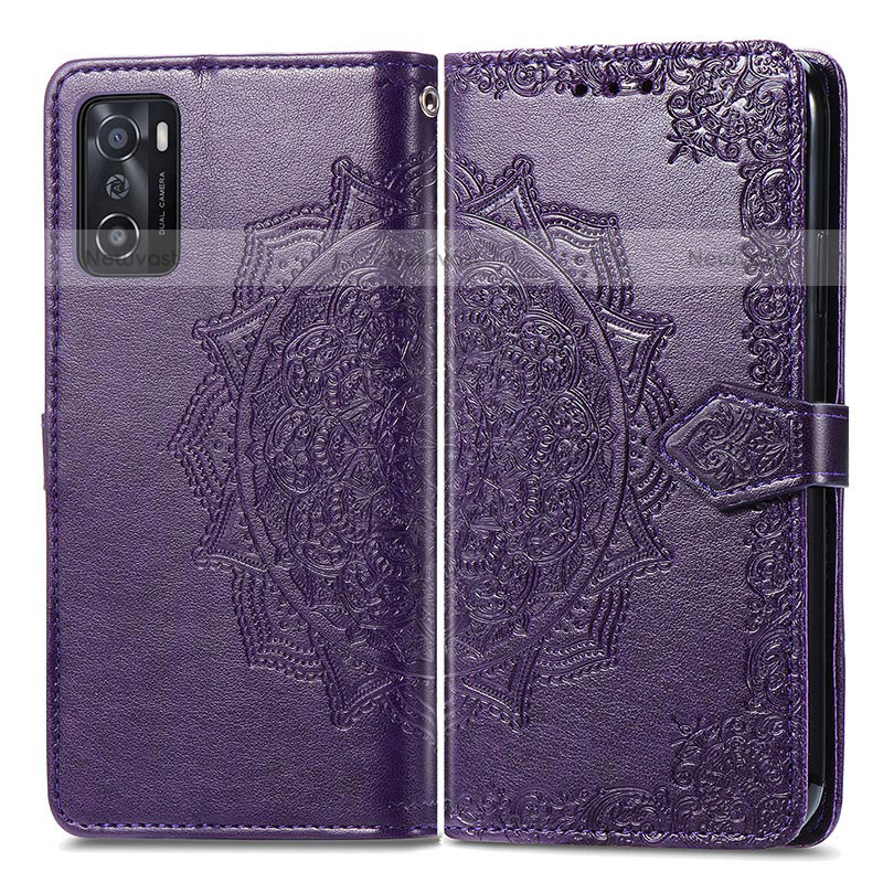 Leather Case Stands Fashionable Pattern Flip Cover Holder for Oppo A55S 5G
