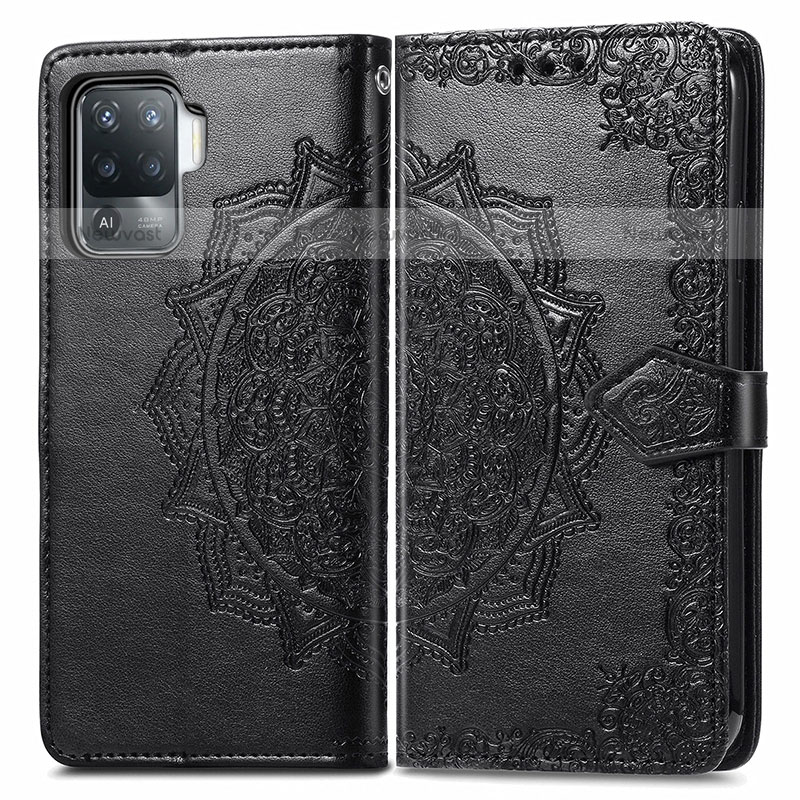 Leather Case Stands Fashionable Pattern Flip Cover Holder for Oppo A94 4G Black
