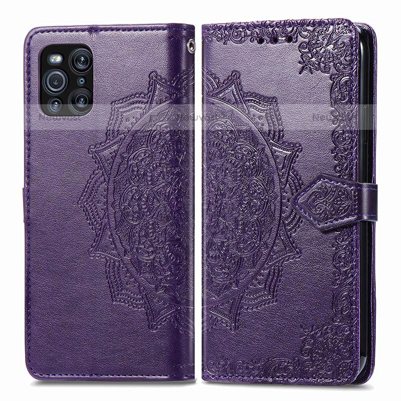 Leather Case Stands Fashionable Pattern Flip Cover Holder for Oppo Find X3 Pro 5G Purple