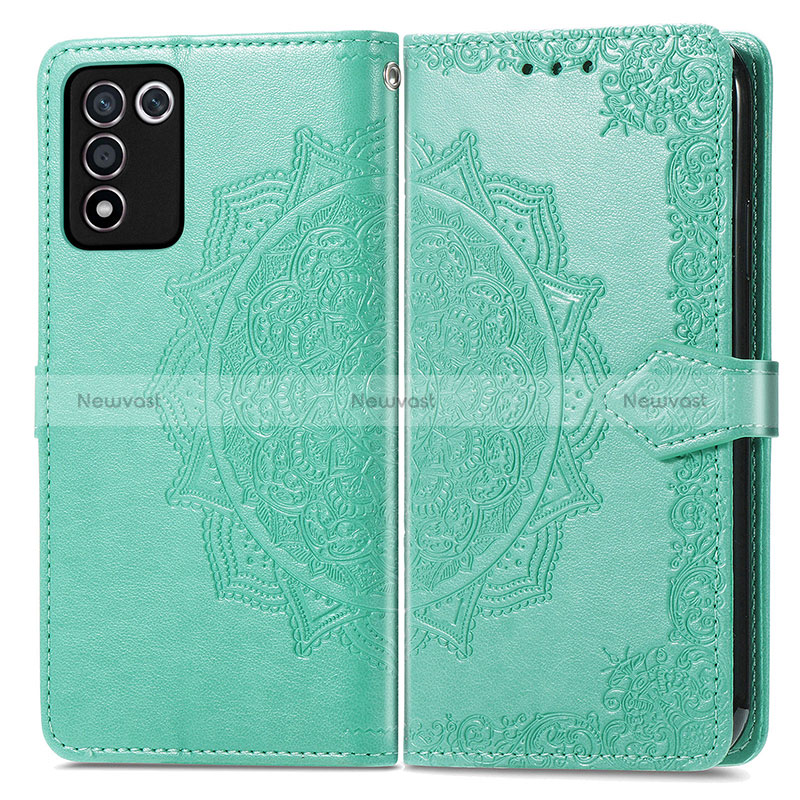 Leather Case Stands Fashionable Pattern Flip Cover Holder for Oppo K9S 5G Green