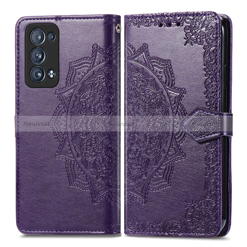Leather Case Stands Fashionable Pattern Flip Cover Holder for Oppo Reno6 Pro+ Plus 5G Purple