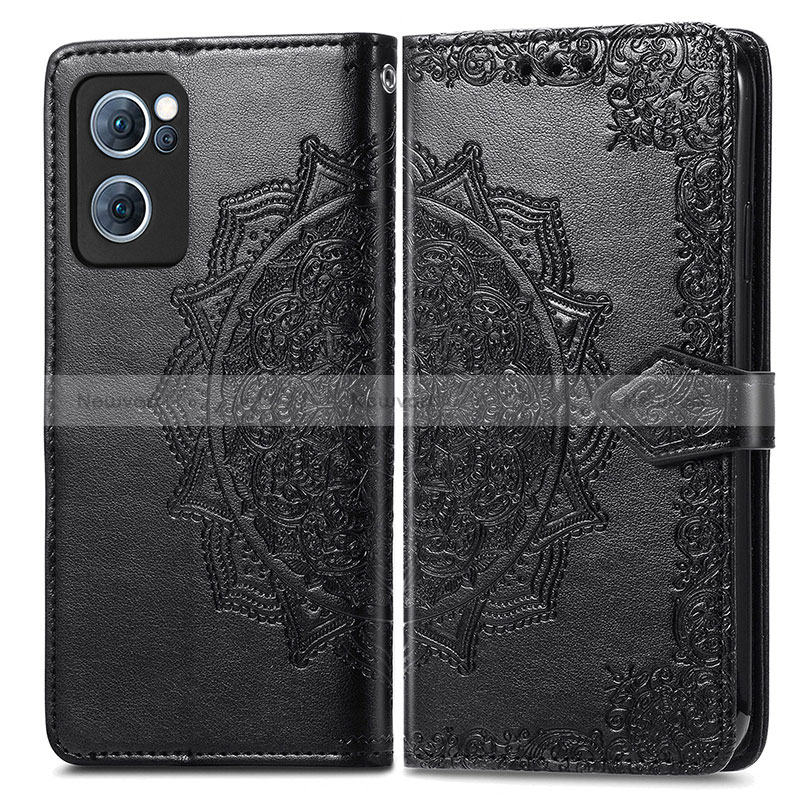 Leather Case Stands Fashionable Pattern Flip Cover Holder for Oppo Reno7 4G Black