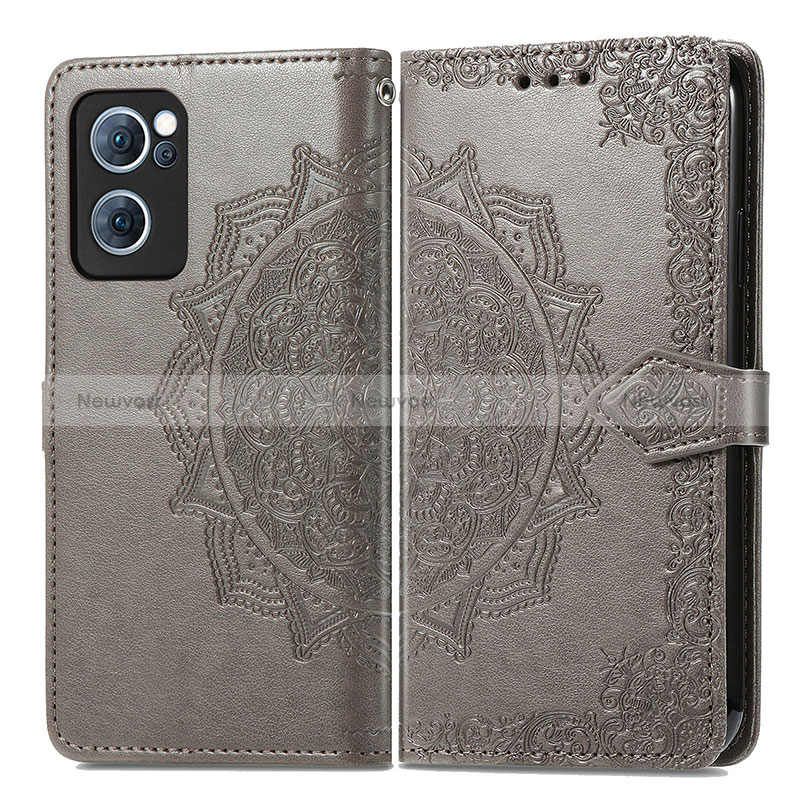 Leather Case Stands Fashionable Pattern Flip Cover Holder for Oppo Reno7 4G Gray