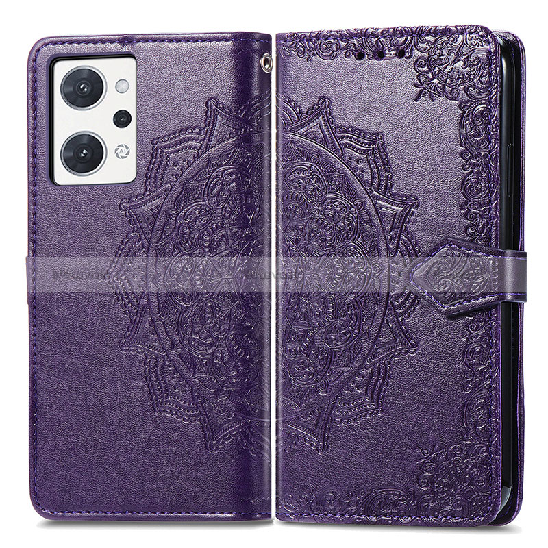 Leather Case Stands Fashionable Pattern Flip Cover Holder for Oppo Reno7 A Purple