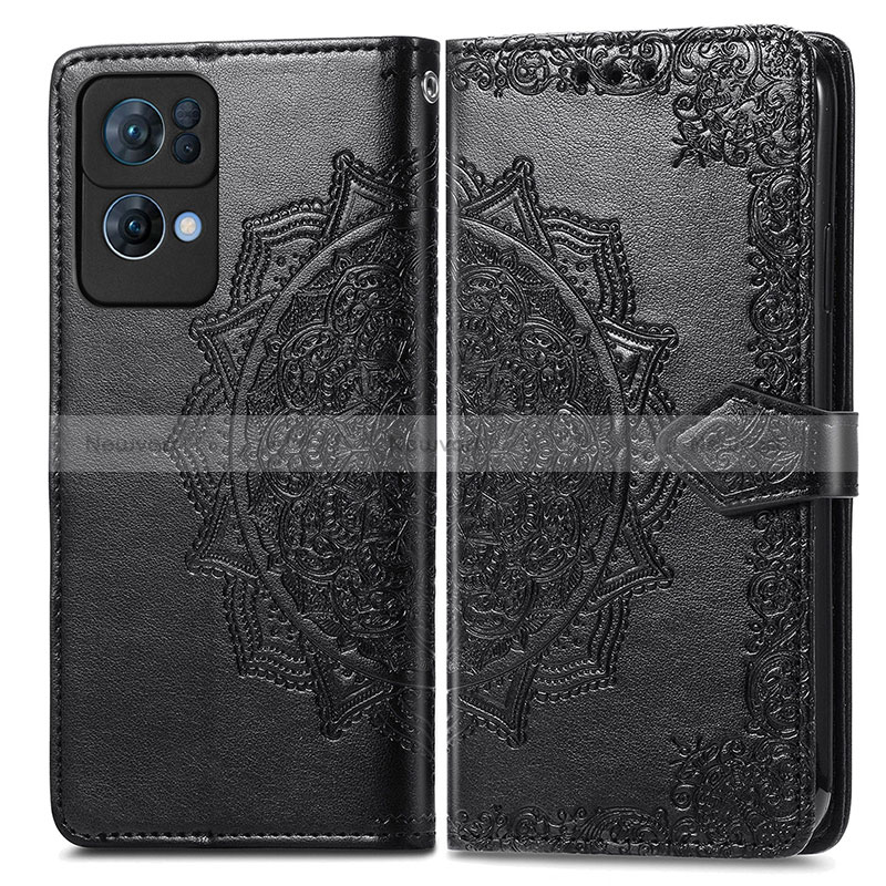 Leather Case Stands Fashionable Pattern Flip Cover Holder for Oppo Reno7 Pro 5G Black