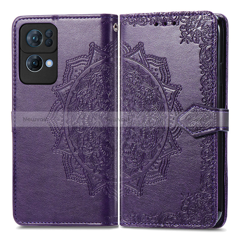 Leather Case Stands Fashionable Pattern Flip Cover Holder for Oppo Reno7 Pro 5G Purple