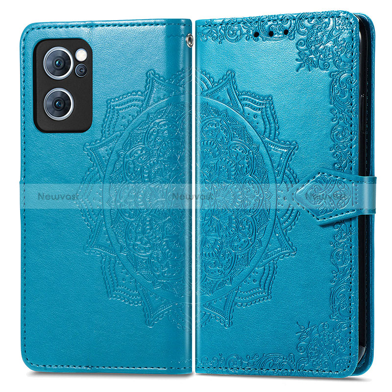 Leather Case Stands Fashionable Pattern Flip Cover Holder for Oppo Reno8 4G Blue