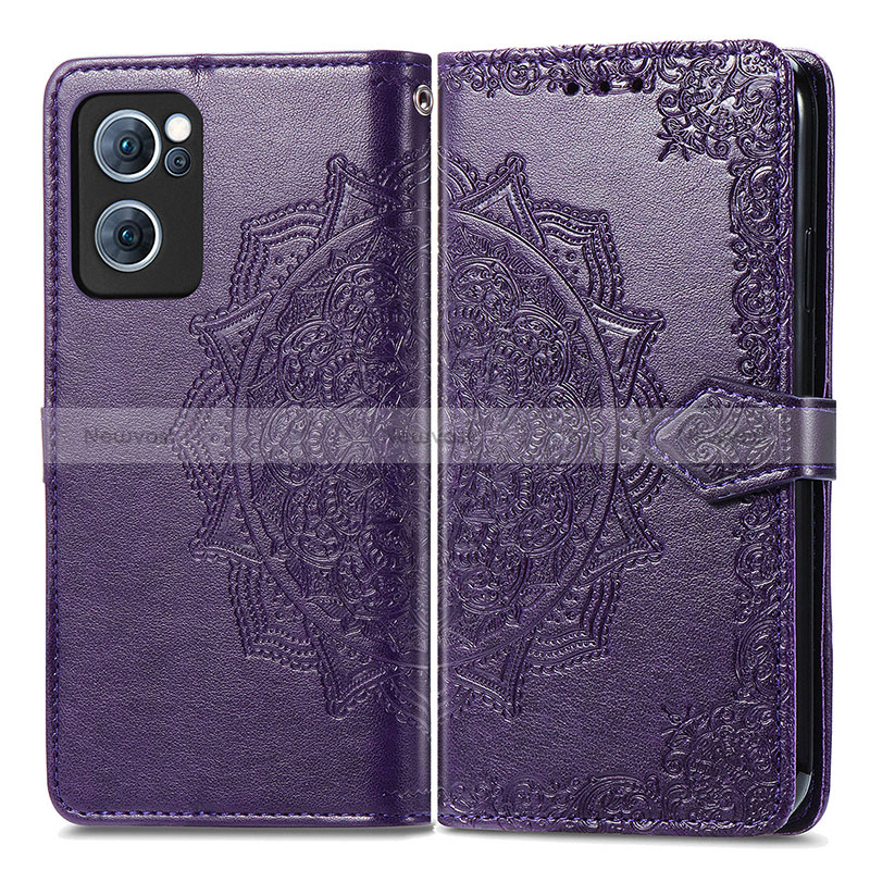 Leather Case Stands Fashionable Pattern Flip Cover Holder for Oppo Reno8 4G Purple