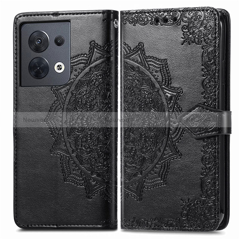 Leather Case Stands Fashionable Pattern Flip Cover Holder for Oppo Reno8 5G Black