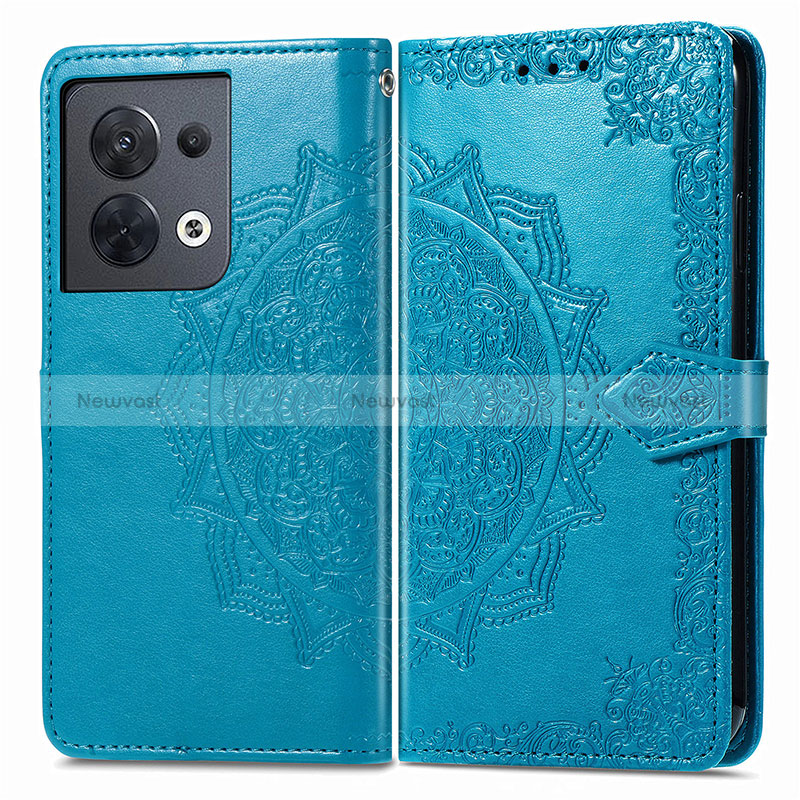 Leather Case Stands Fashionable Pattern Flip Cover Holder for Oppo Reno8 5G Blue