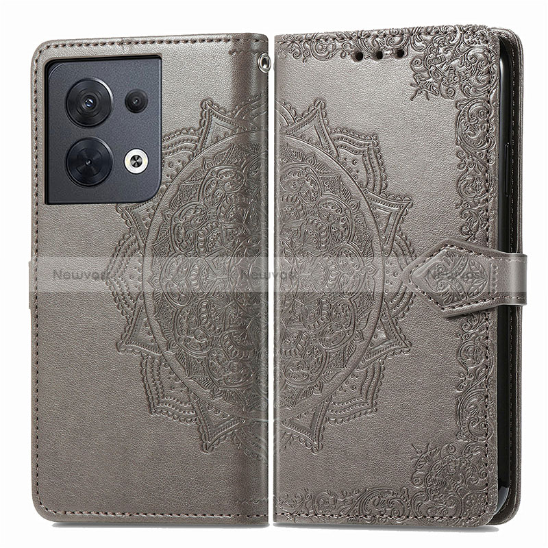 Leather Case Stands Fashionable Pattern Flip Cover Holder for Oppo Reno8 5G Gray