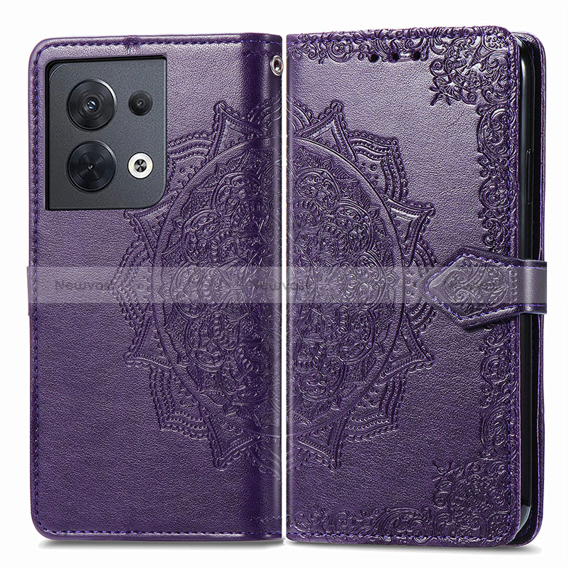 Leather Case Stands Fashionable Pattern Flip Cover Holder for Oppo Reno8 5G Purple