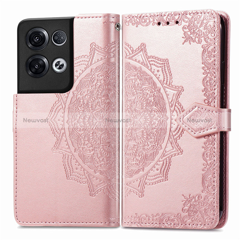 Leather Case Stands Fashionable Pattern Flip Cover Holder for Oppo Reno8 Pro+ Plus 5G Rose Gold
