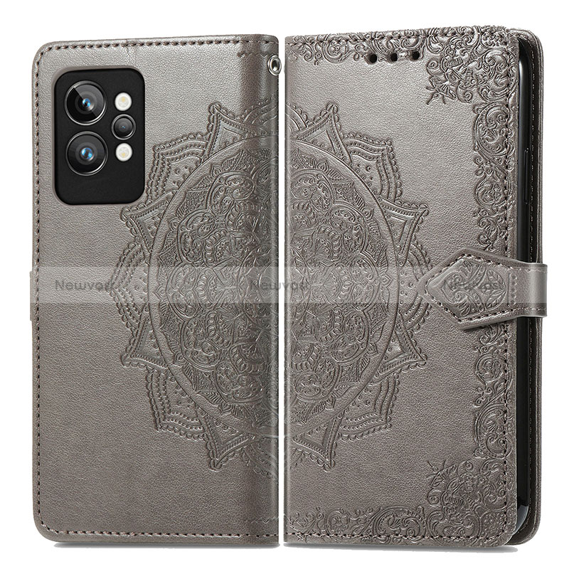 Leather Case Stands Fashionable Pattern Flip Cover Holder for Realme GT2 Pro 5G Gray