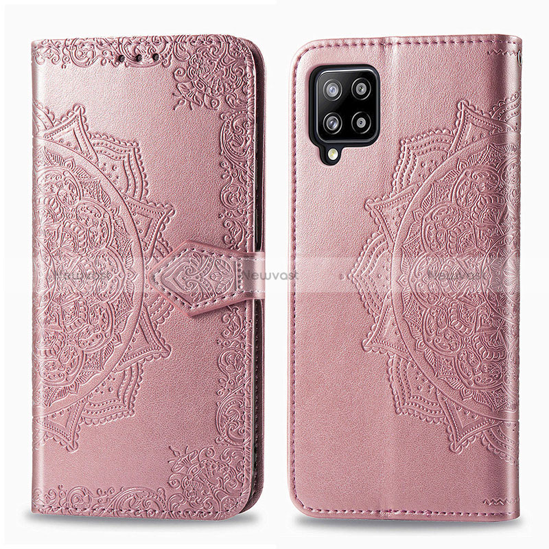 Leather Case Stands Fashionable Pattern Flip Cover Holder for Samsung Galaxy A42 5G Rose Gold