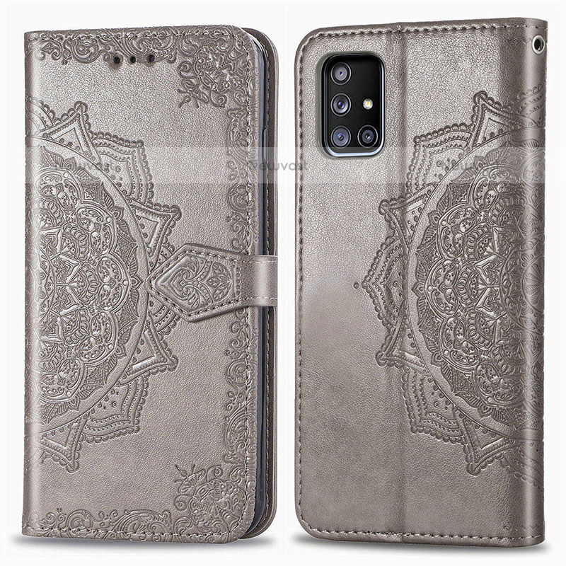 Leather Case Stands Fashionable Pattern Flip Cover Holder for Samsung Galaxy A51 4G Gray