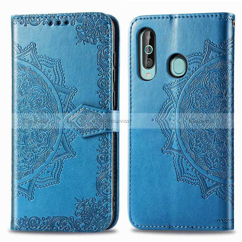 Leather Case Stands Fashionable Pattern Flip Cover Holder for Samsung Galaxy A60 Blue