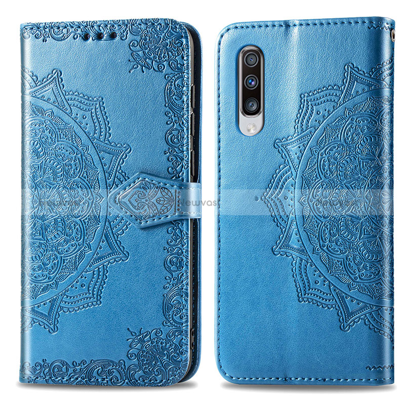 Leather Case Stands Fashionable Pattern Flip Cover Holder for Samsung Galaxy A70 Blue