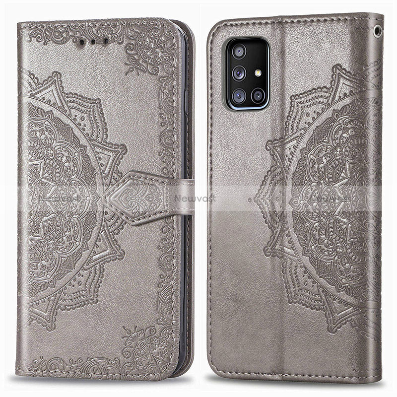 Leather Case Stands Fashionable Pattern Flip Cover Holder for Samsung Galaxy A71 5G Gray