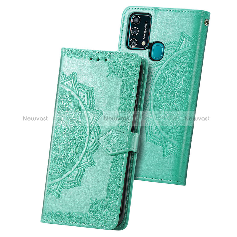 Leather Case Stands Fashionable Pattern Flip Cover Holder for Samsung Galaxy F41 Green