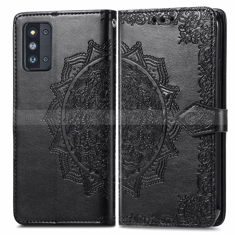 Leather Case Stands Fashionable Pattern Flip Cover Holder for Samsung Galaxy F52 5G Black