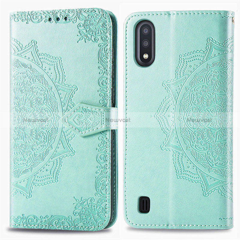 Leather Case Stands Fashionable Pattern Flip Cover Holder for Samsung Galaxy M01 Green