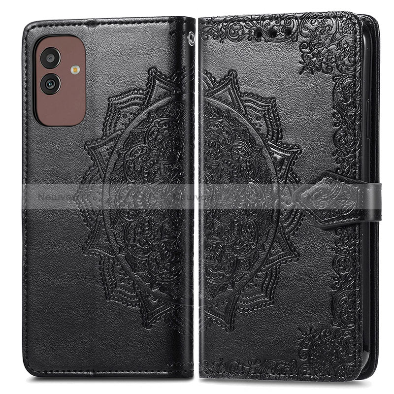 Leather Case Stands Fashionable Pattern Flip Cover Holder for Samsung Galaxy M13 5G Black