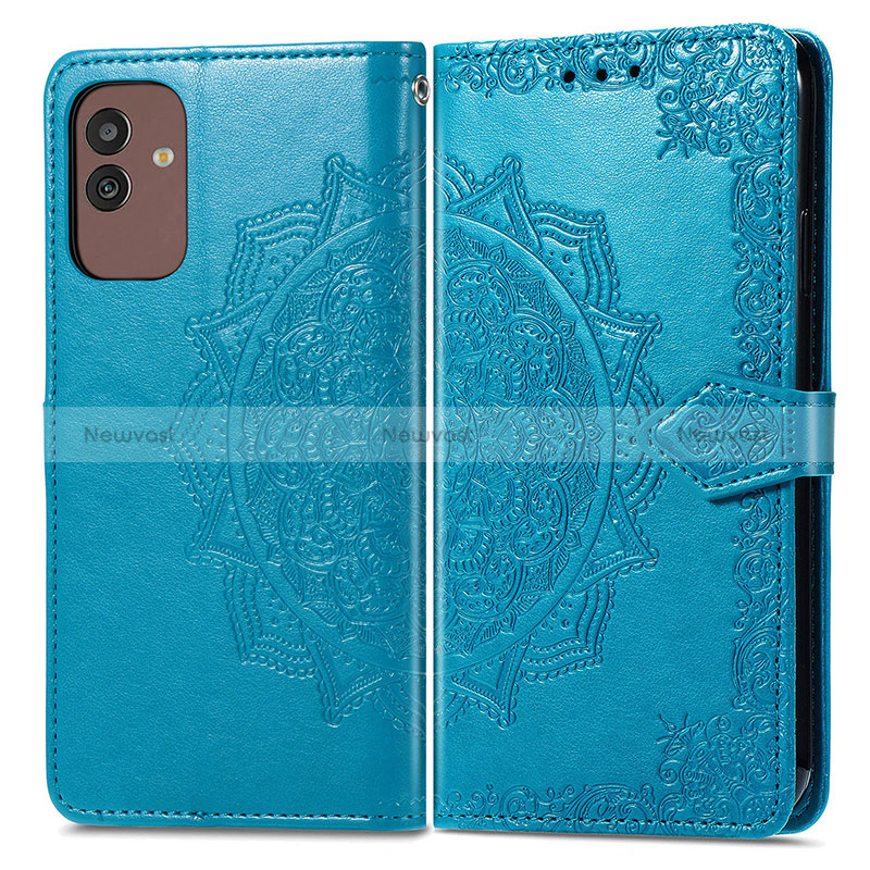 Leather Case Stands Fashionable Pattern Flip Cover Holder for Samsung Galaxy M13 5G Blue