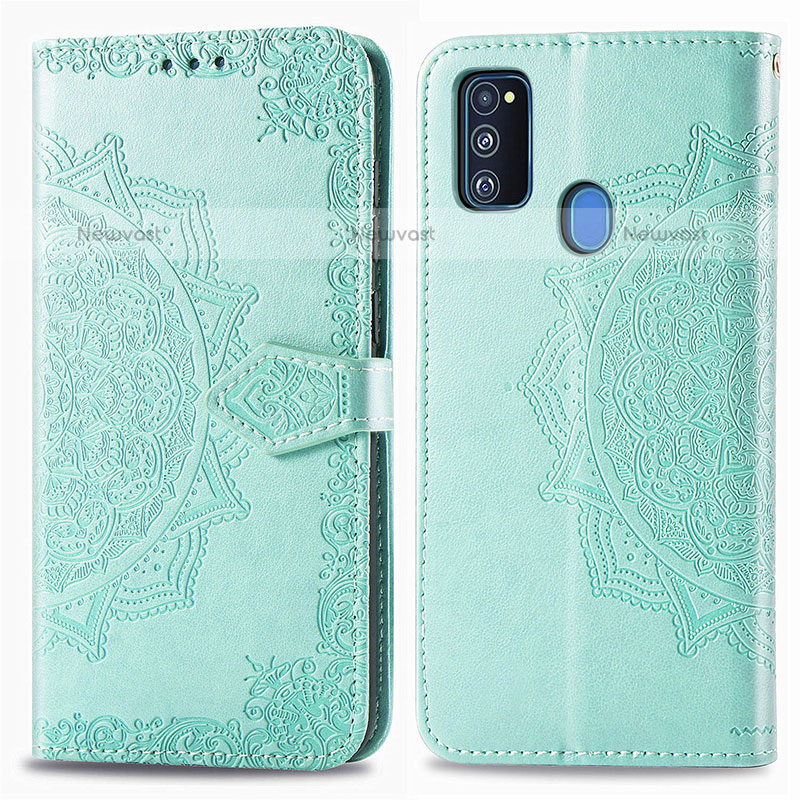 Leather Case Stands Fashionable Pattern Flip Cover Holder for Samsung Galaxy M30s Green