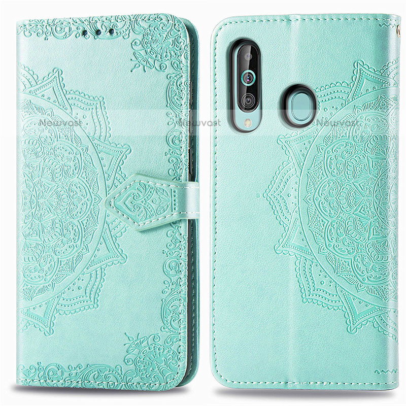 Leather Case Stands Fashionable Pattern Flip Cover Holder for Samsung Galaxy M40 Green