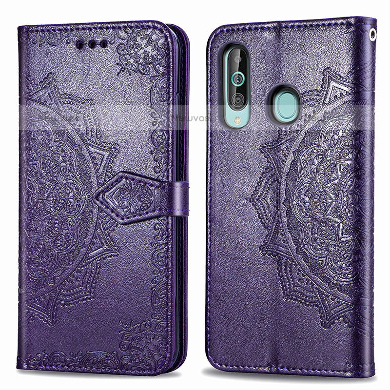 Leather Case Stands Fashionable Pattern Flip Cover Holder for Samsung Galaxy M40 Purple