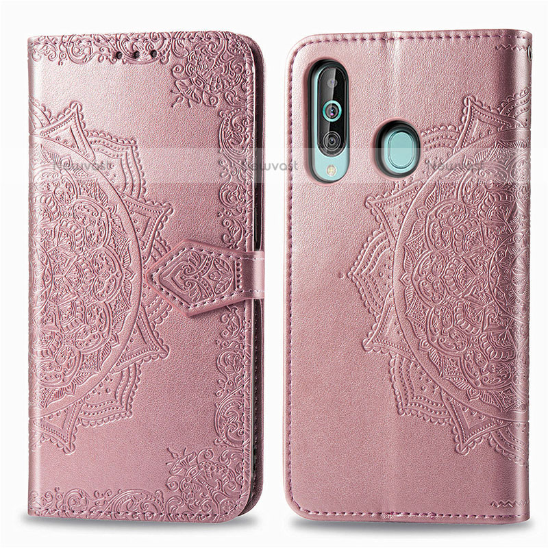 Leather Case Stands Fashionable Pattern Flip Cover Holder for Samsung Galaxy M40 Rose Gold
