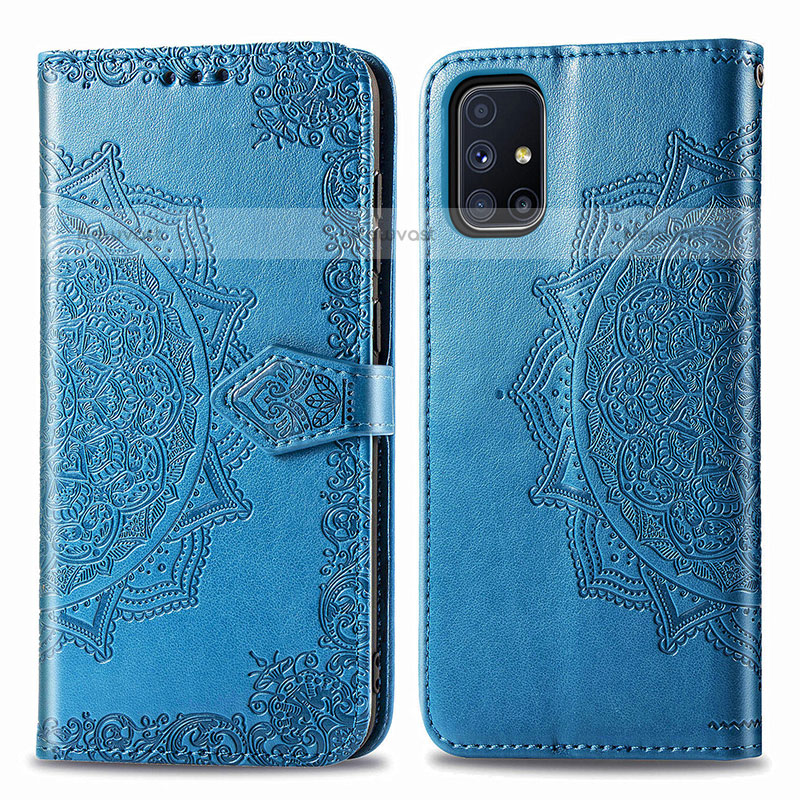 Leather Case Stands Fashionable Pattern Flip Cover Holder for Samsung Galaxy M51 Blue