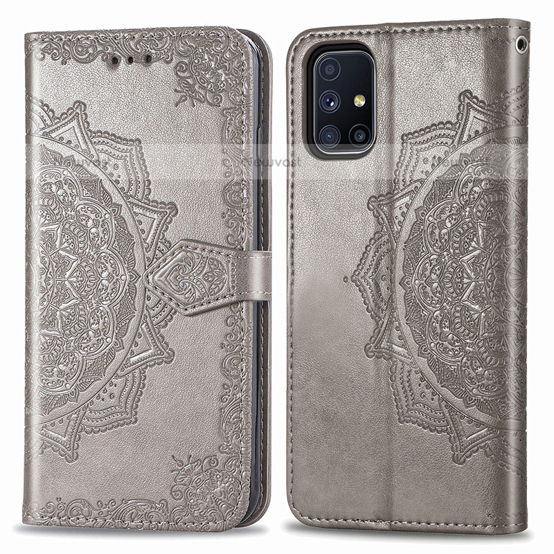 Leather Case Stands Fashionable Pattern Flip Cover Holder for Samsung Galaxy M51 Gray