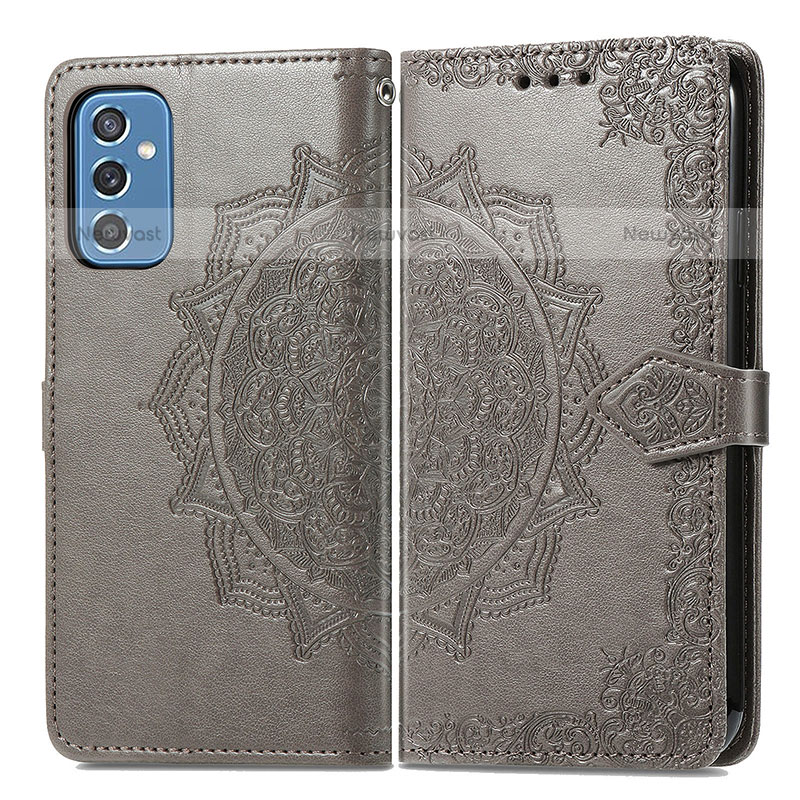 Leather Case Stands Fashionable Pattern Flip Cover Holder for Samsung Galaxy M52 5G Gray