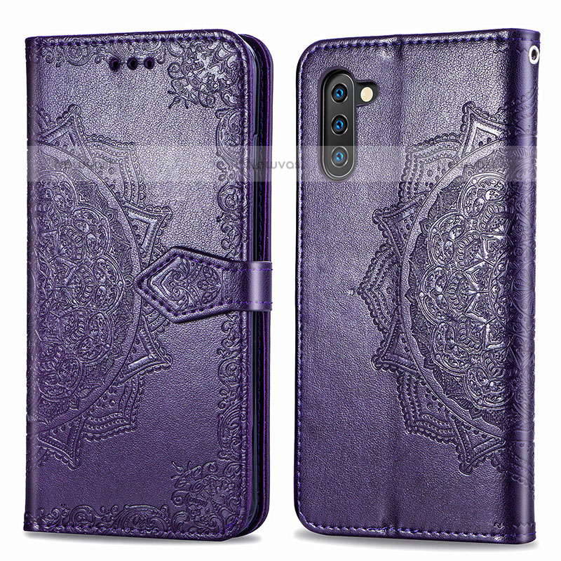 Leather Case Stands Fashionable Pattern Flip Cover Holder for Samsung Galaxy Note 10 5G Purple