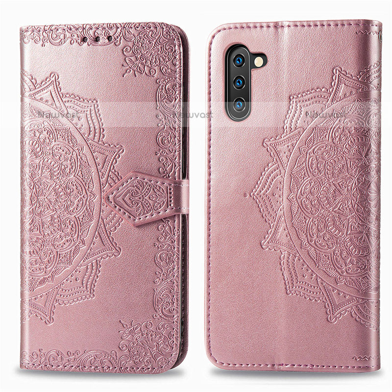 Leather Case Stands Fashionable Pattern Flip Cover Holder for Samsung Galaxy Note 10 5G Rose Gold