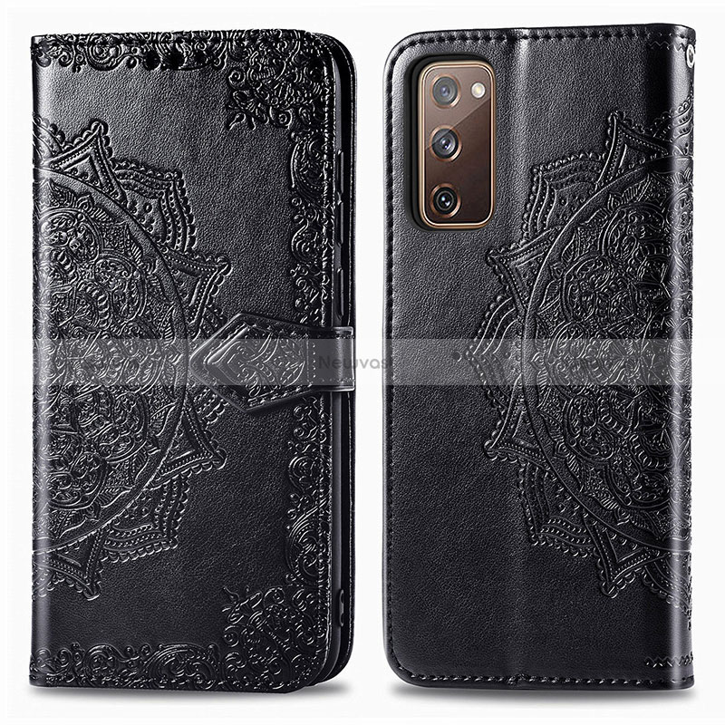 Leather Case Stands Fashionable Pattern Flip Cover Holder for Samsung Galaxy S20 FE 5G Black